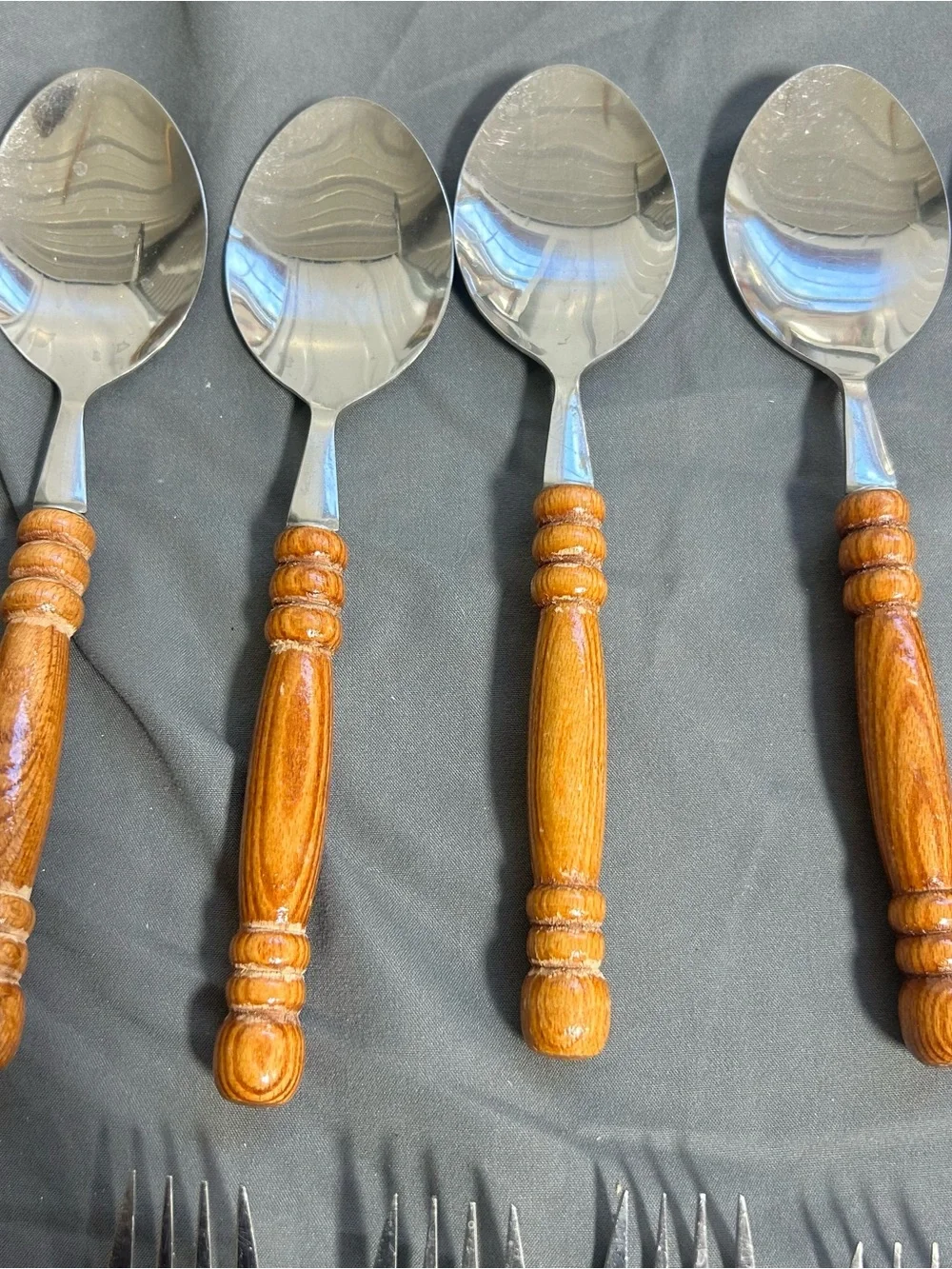 Vintage 70’s Wood Handle Stainless Steel Flatware Set 31 Pieces Taiwan